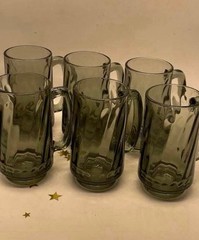 Vintage Set of Six Libbey Optic Swirl Smoke Gray Glass Mugs