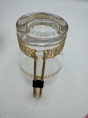 Set Of 6 VTG Libbey glass cups gold Greek key design and metal handles Hollywood
