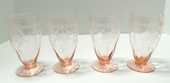 (4) RARE Heisey EMPRESS – PINK FLAMINGO OLD DOMINION ~ 5″ ICED TEA GLASS