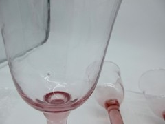 Hand Blown, Pink Depression Glass, Thick Stemmed Goblet/Wine Glasses-Lot of 4