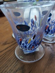 10oz MURANO Italy White Crystal Cocktail Tumbler Wine Goblet Confetti – Set Of 4