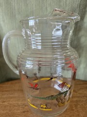 Hazel Atlas Pheasant Pitcher, 6 Glasses, 2 Shot Glasses, Shaker+lid & Ice Bucket