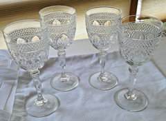 4 Cristal D’Arques-Durand Antique Knob Stem Clear Cut Wine/Water Goblet 10 oz 8″