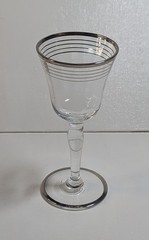 West Virginia Glass Specialty Vintage Cordial Glass Wide Platinum with Four Line