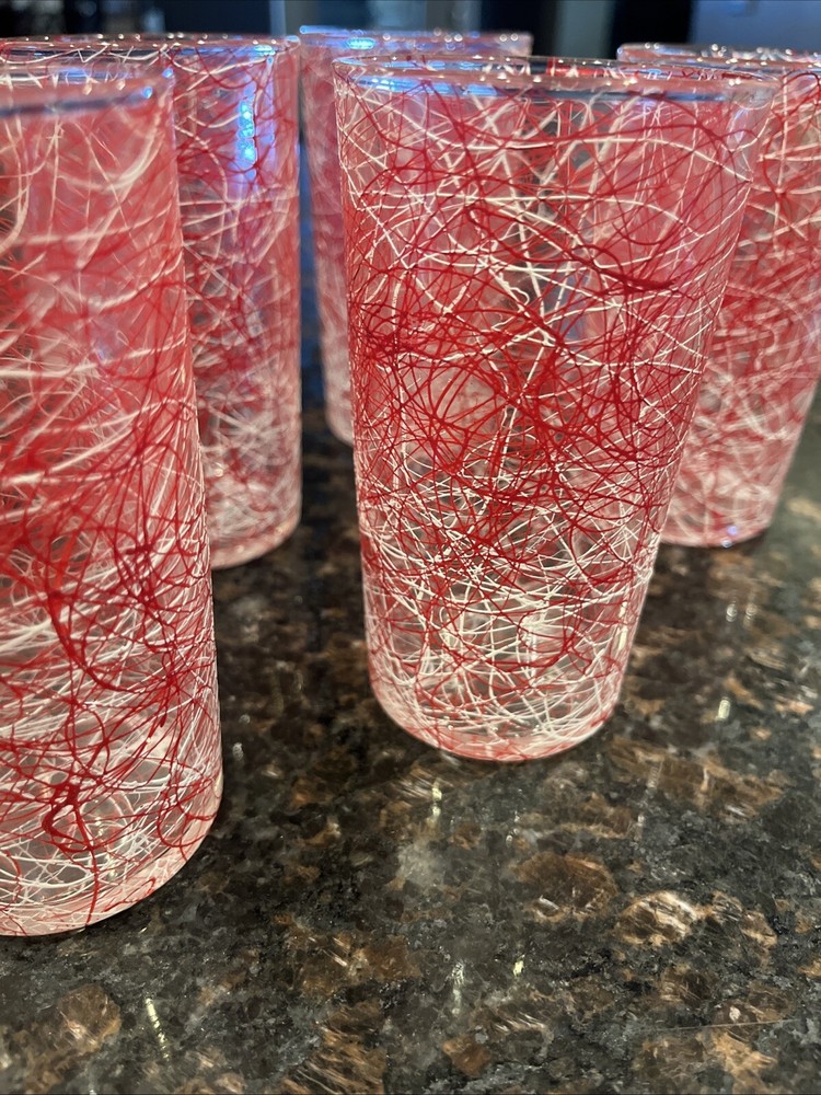 Set Of 6 MCM Spaghetti String Drizzle Tumbler Drinking Glasses 8OZ