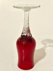 Vtg Colony «Saturn Red» Hand Blown Cordial Glasses Set of 8 Ruby Red Twist Stem