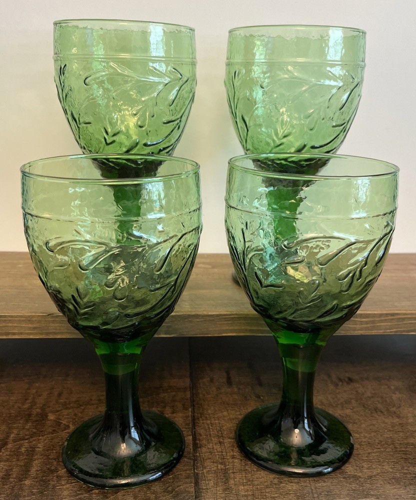 Set Of 4 Libbey “Garden Vine” Cirtus Green Water Goblets ~ Excellent!