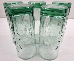 (5) Libbey Iris Spanish Green Tumblers Set Flower Embossed Textured Glasses Lot