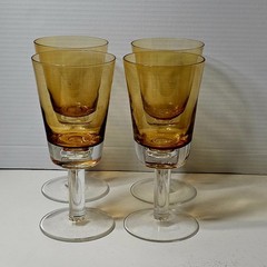 Winterthur Jewel Tone Amber 12oz Water Wine Goblets 8.25” Handblown Glasses – 4