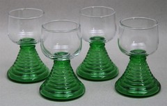 Set of 4 Vintage Clear Goblet Shape w/Green Beehive Stem Glasses Cordials 100ML