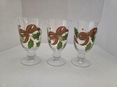 Set Of 3 Lenox Holiday Plaid Ribbon Iced Tea Glasses Goblets 6 3/4″ EUC