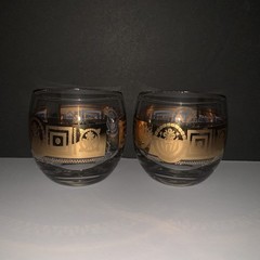 2 Culver Coronet Roly Poly Glasses 22kt Gold Design Cocktail Drinking Bar Glass