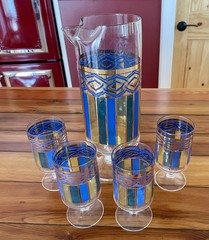 MCM 22K Gold Lucerne West Virginia GlassCo 1-Handlefree Pitcher/4-HiBall Glasses