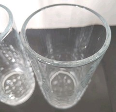 Highball Glass Tumblers, Set of 2, Triangle Cut w Star Bottom, Heavy, MCM, VTG
