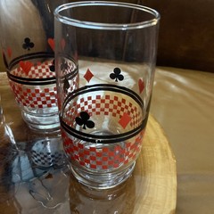 Vintage MCM Casino Night Drinking Glasses Card Suits Spade Heart Club Diamond