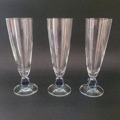 3 Schott Zwiesel Conte Blue Sapphire Crystal Fluted Champagne Glasses 7.5″