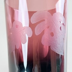 Vintage Amethyst Glass Tumblers Hand Etched Botanical Leaf Pattern Set Of 2