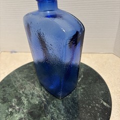 Libbey Cobalt Blue Pebbled Glass Bottle Decorative Vase, See Pics For Info!
