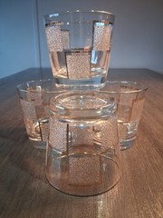 Set of 4 Libbey Old Fashion Cocktail Lowball Rock Glassware Textured 22k Gold