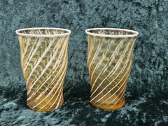 2 Fostoria Homespun amber opalescent swirl glass tumblers pair two vintage USA