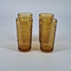 4 Vtg Brockway American Concord Amber Drinking Glasses Tumbler