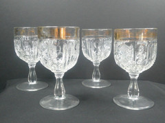 Paneled Thumbprint, # 225, W. Virginia Glass Manf, 4, Goblets, c1899, EAPG, VgCd