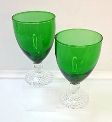 Set of 2 Anchor Hocking Boopie Emerald Green Bubble Foot Water Goblet Glasses