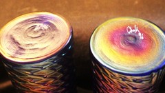 John Cook Cobalt Iridescent Art Glass Pair of Koi Fish 5 1/2″ Tumblers