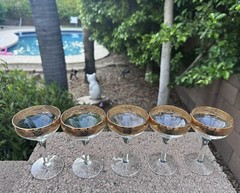 Cristalleria Fratelli Fumo Crystal 24k Gold Rim Champagne Sherbet Glasses Set-5