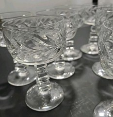 11 X European cut 24% lead crystal champagne glasses Art Deco Square Stem 4 1/2″