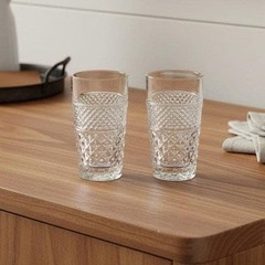 Anchor Hocking Wexford Tumblers, Set of 2, Diamond Pattern Clear Pressed Glass