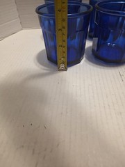 Set of 6 Blue Cobalt Pressed Glass Tumblers 500 mL Geometric Made France