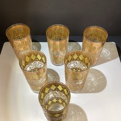 6 Rainer highball glasses WV Glass Co 22kt Gold Gilt MCM 1960s Hollywood Regency
