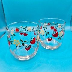 Vintage Anchor Hocking 3″ Strawberry Juice Drinking Glasses Set 1989 AHC Cottage