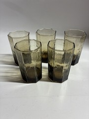 Set of 5 VTG Libbey Tawny Brown Facets Hexagon Juice Glasses 3.5inch