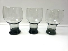 Set of 3 Vintage Libbey Stax Smoke Gray Pedestal Beer Drinking Glasses Barware