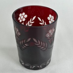 Bohemian Czech Cut to Clear Tumbler Floral Glass 4.5″ Vintage