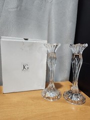 PAIR JG DURAND 24% LEAD CRYSTAL CALLIOPE CANDLESTICK CHANDELIER HOLDERS FRANCE