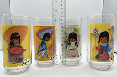 Vintage 70’s DeGrazia Children American Southwest Glasses Tumblers 4pc Orig Box