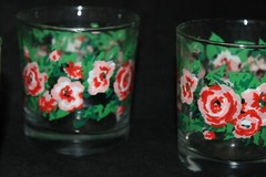 SET OF 4 VINTAGE LIBBY HAND PAINTED FLORAL ROSE JUICE GLASSES PIONEER WOMAN