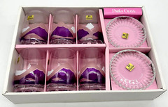 VTG 6 Purple Mountain Parka Glass Lowball Glasses & 6 Glass Coasters New