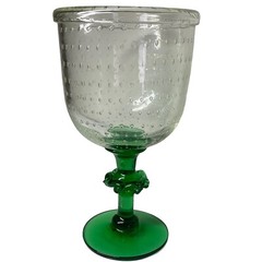 Bullicante Goblet Chalice Clear Green Art Glass Controlled Bubbles 8.75″ Tall