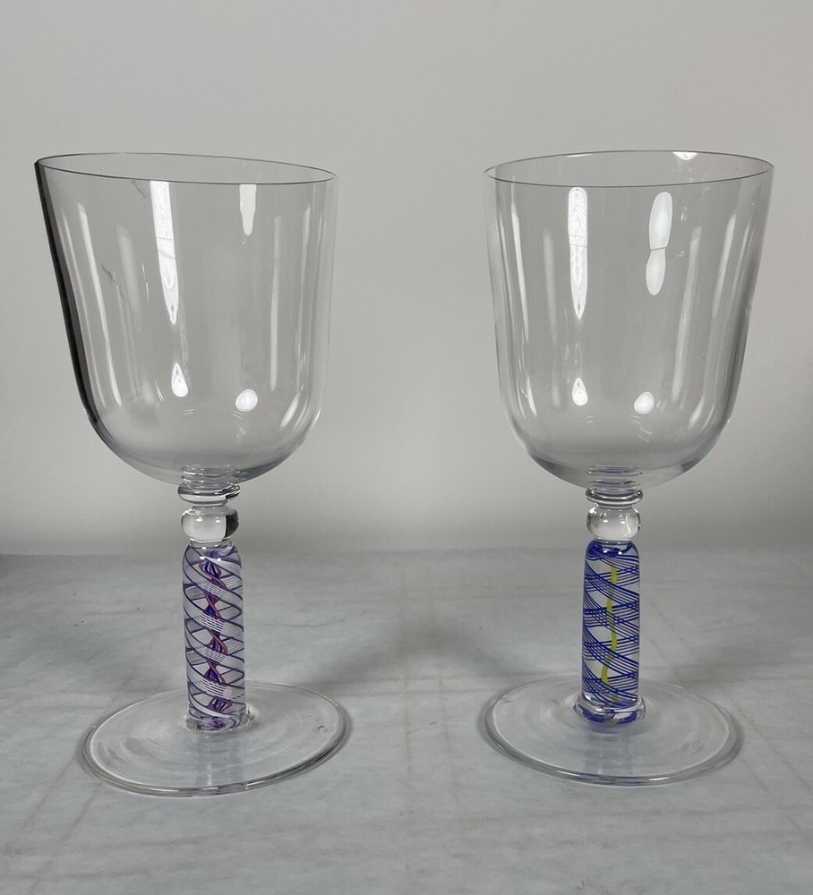 2 James Nadal Art Glass Signed Wine Glasses