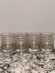 4 MCM Vintage Kraftware Gold Stripe Rocks Old Fashioned Low Ball Glasses