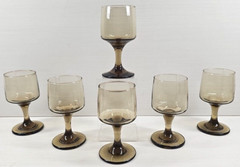 6) Libbey Tawny Accent Wine Glass Set Vintage Table Drink Bar Stemware Retro Lot