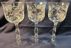 LOT 3 FOSTORIA 7 1/4” WINE WATER WILLOWMERE ETCH PATTERN GOBLET CELLINI BLANK
