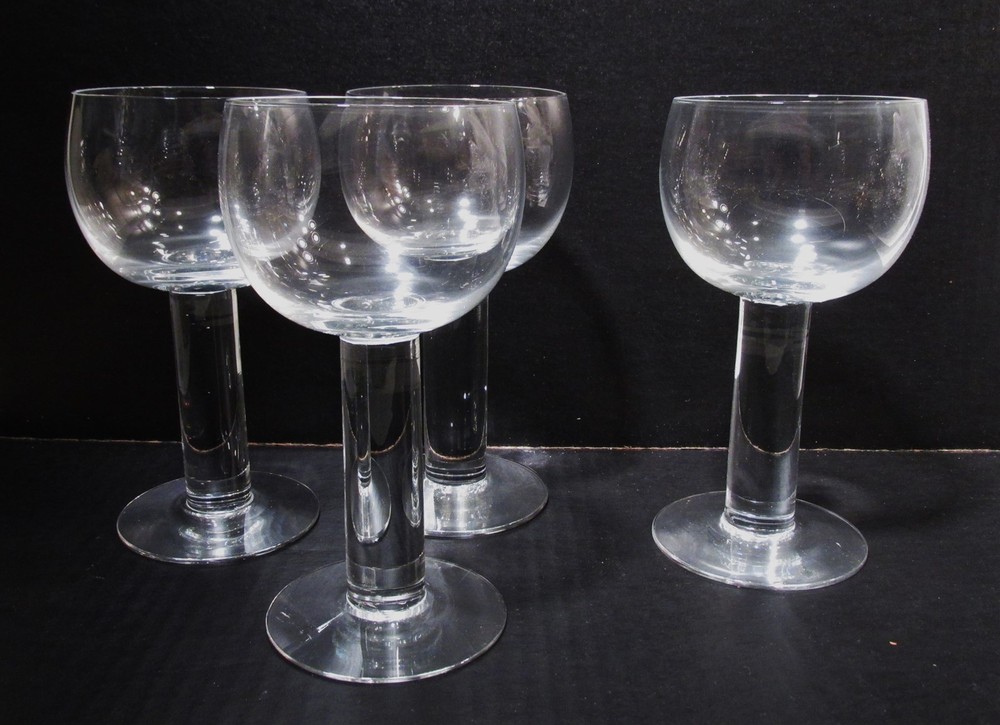 Midcentury Orrefors Crystal Sweden Column 4 Sm 6 5/8” Water Goblets Gunnar Cyren