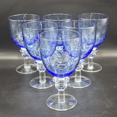 Zrike Pavilion Blue Clear Bubble Glass Water Goblets Set of 6 Hand Blown 7.25″