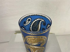 Vintage Blue & 22k Gold Paisley Glass Tumblers
