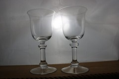 2 Clear Crystal Water Goblets Flared Rim Double Wafer 8 1/8 » Height Non-Optic